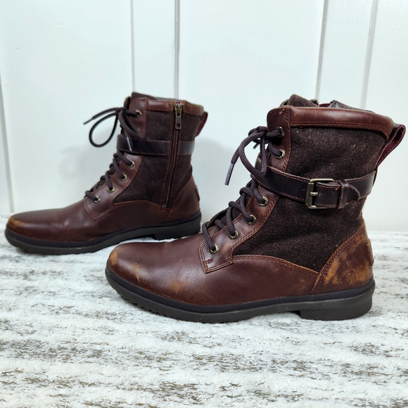 UGG "Kesey" Waterproof Leather Knit Combat Boot Chestnut Brown, Women's Size 9.5 - Picture 7 of 14